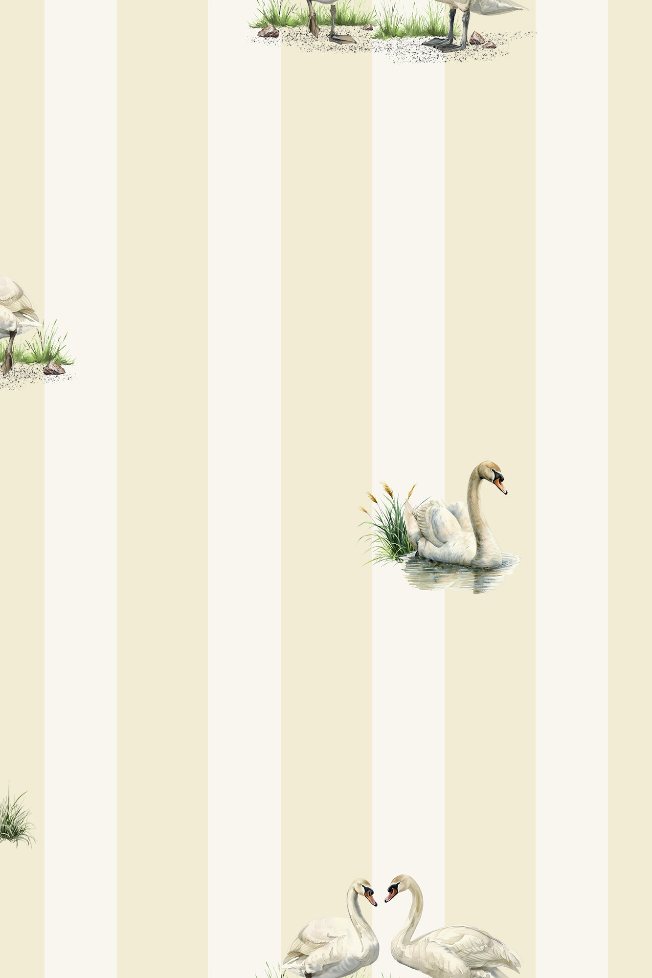 Sadie Neutral Yellow Swan Striped Wallpaper - Removable Wallpaper (Peel & Stick)