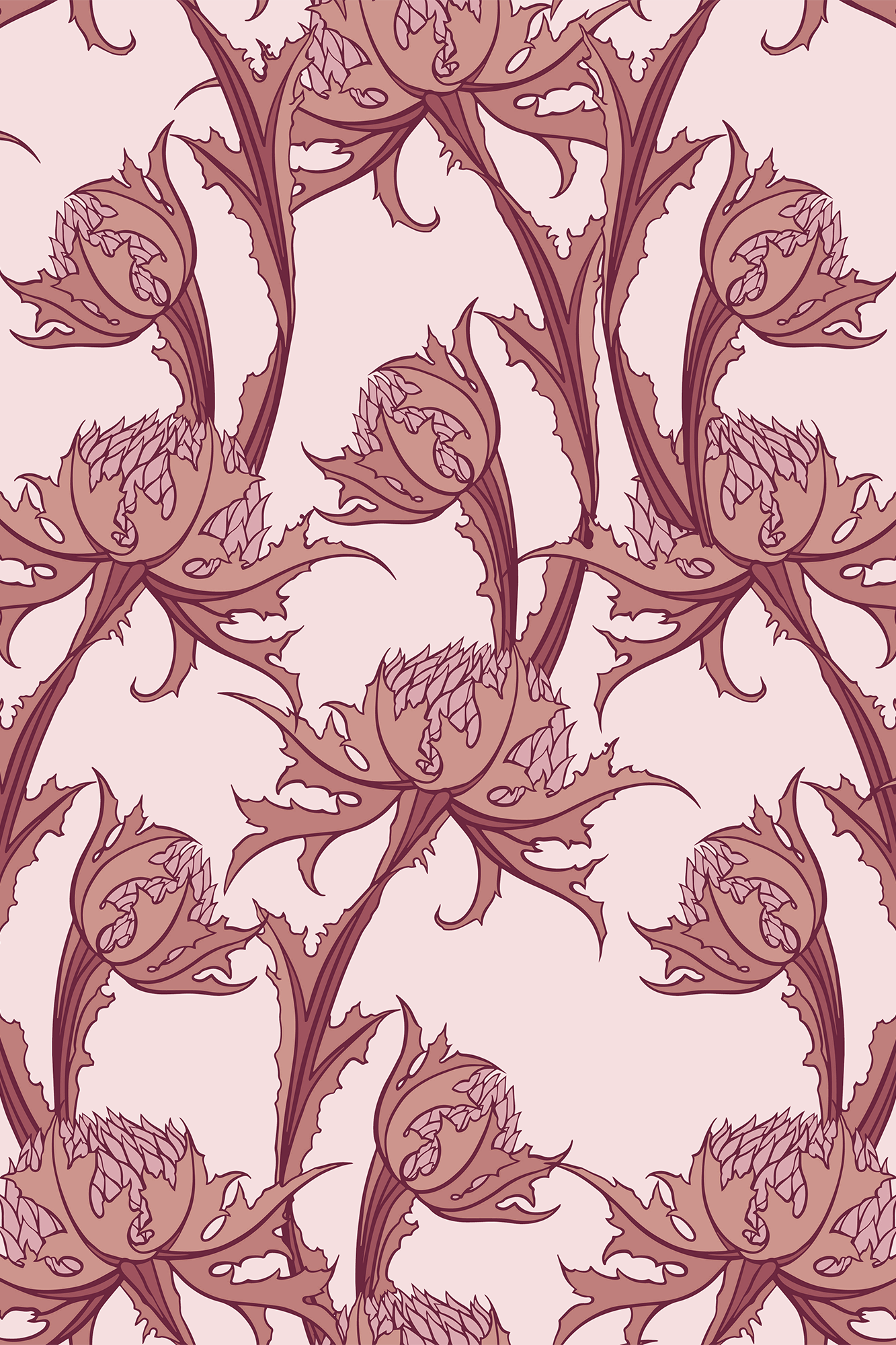Theodore Pink Scottish Thistle Trail Wallpaper - Removable Wallpaper (Peel & Stick)