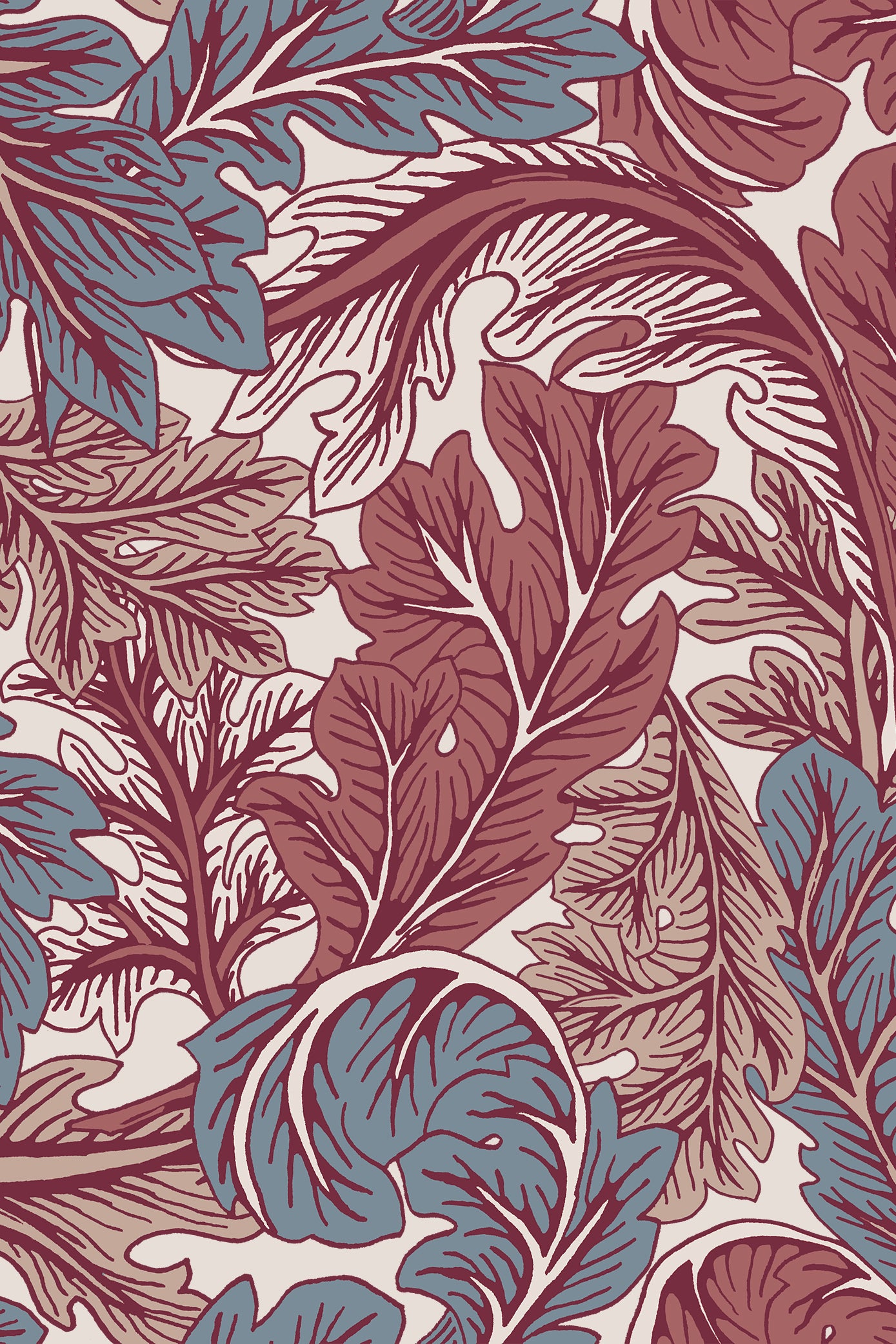 Agatha Burgundy & Navy Art Nouveau Acanthi Leaf Wallpaper - Removable Wallpaper (Peel & Stick)
