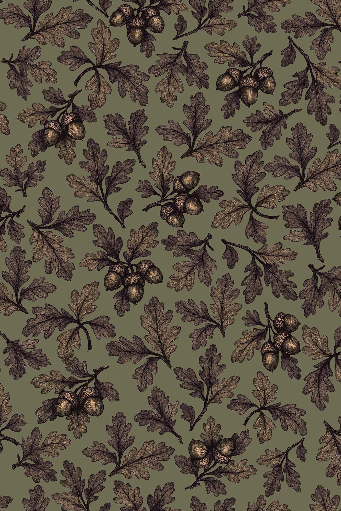 Ackley Dark Green Elegant Oak Leaf Wallpaper - Removable Wallpaper (Peel & Stick)