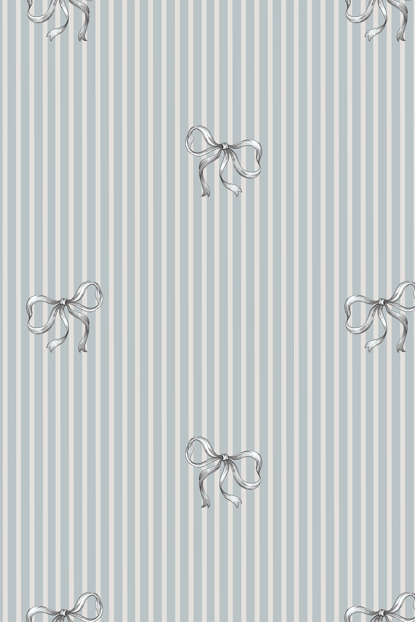 Adele Blue Heritage Bows Pinstripe Wallpaper - Removable Wallpaper (Peel & Stick)
