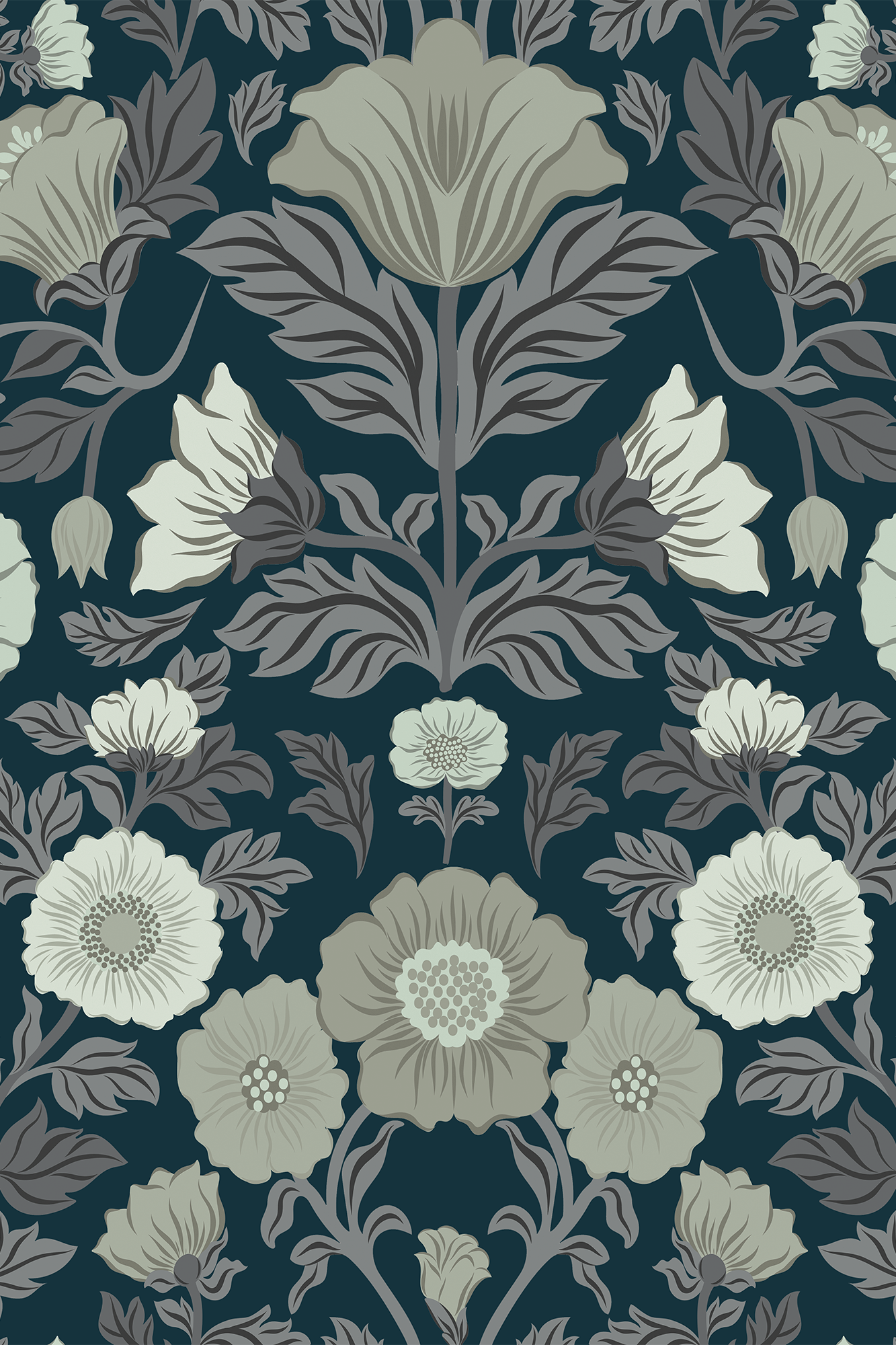Alice Blue and Grey Trailing Petunia Wallpaper - Removable Wallpaper (Peel & Stick)