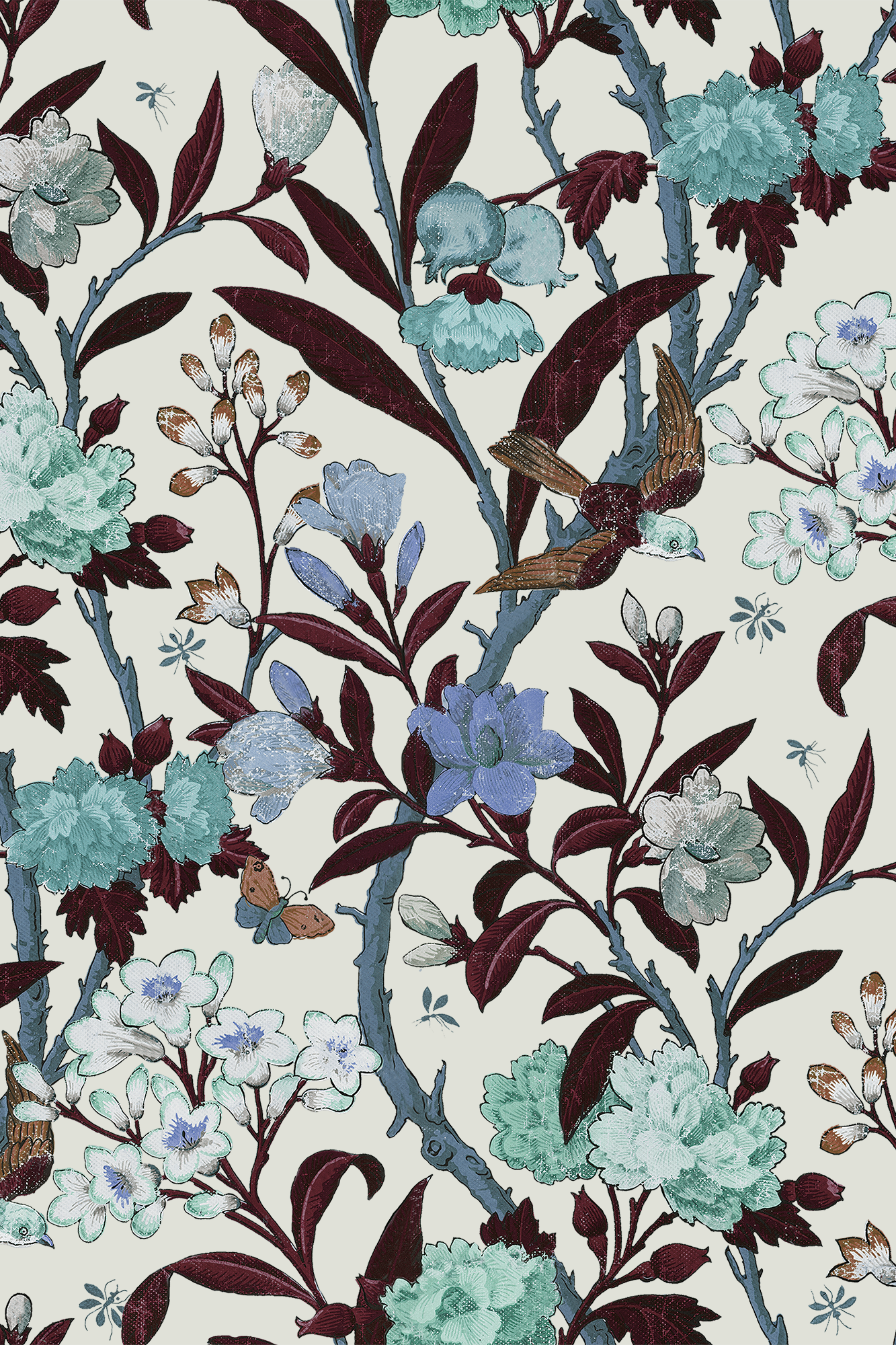 Amelia Blue Elegant Botanical Floral Wallpaper - Removable Wallpaper (Peel & Stick)