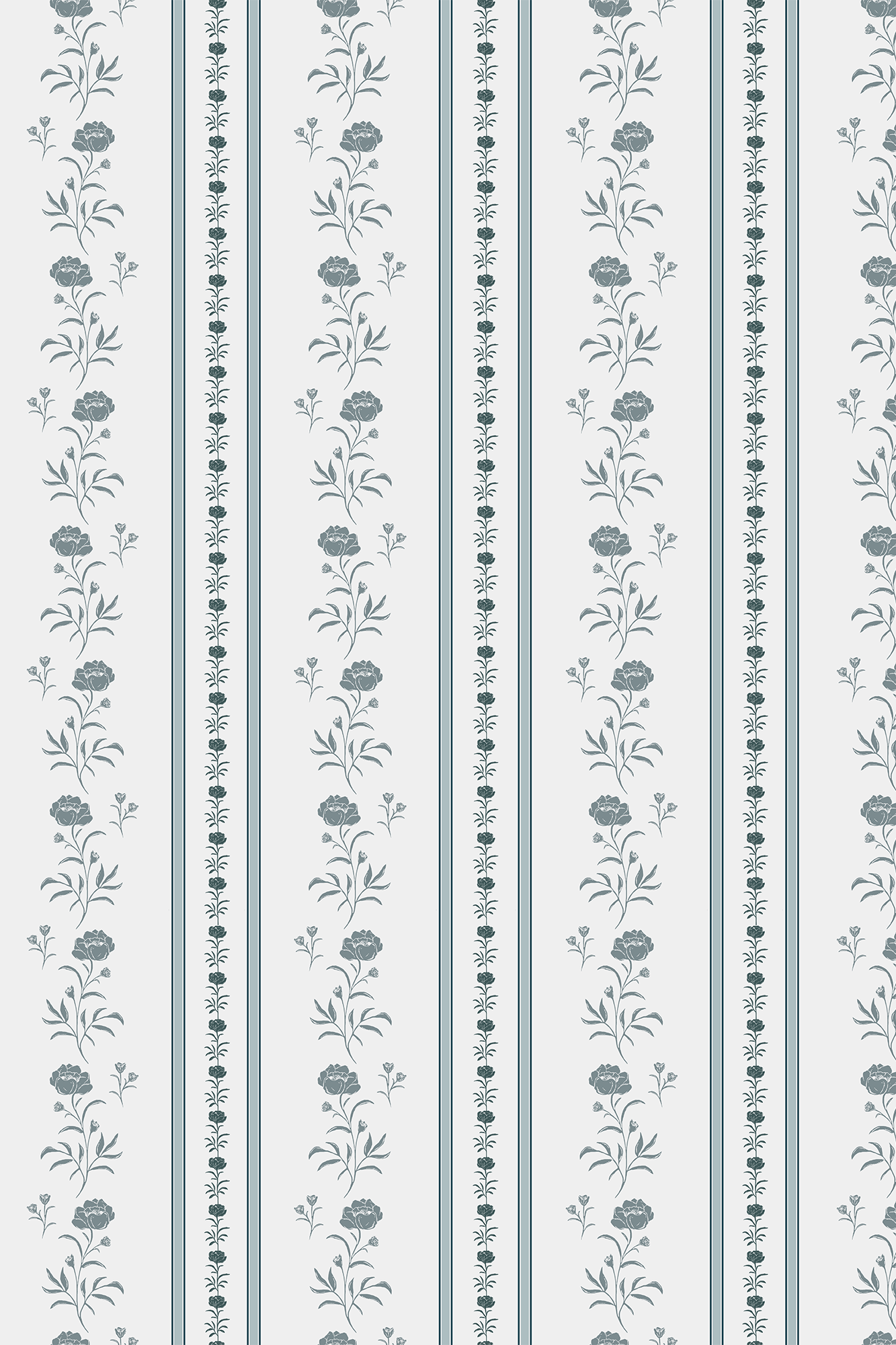Annie Blue Floral Striped Wallpaper - Removable Wallpaper (Peel & Stick)