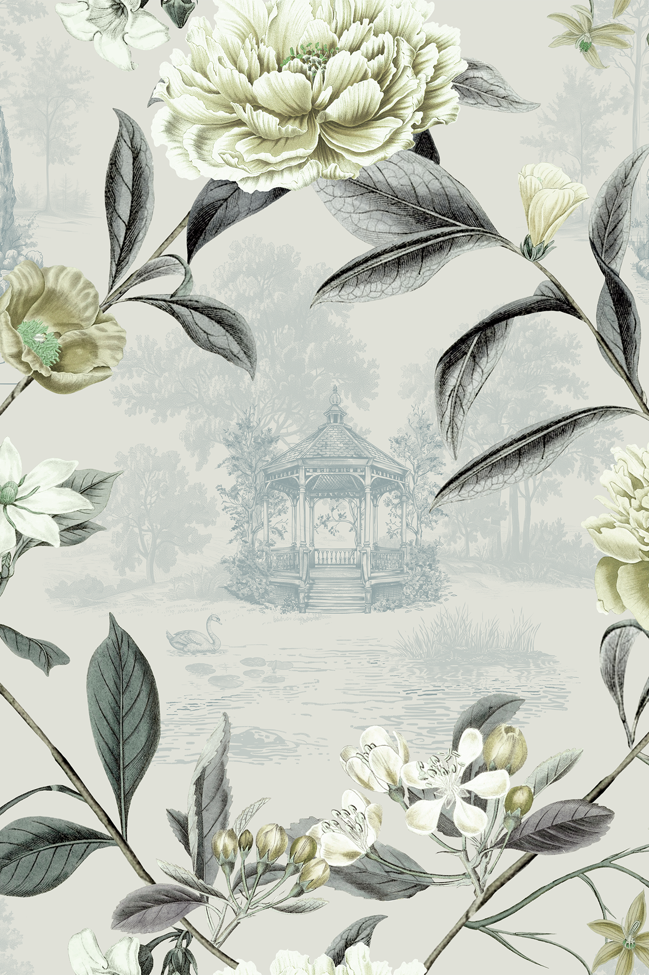 Aspen Yellow and Blue Secret Garden Floral Trellis Wallpaper - Removable Wallpaper (Peel & Stick)