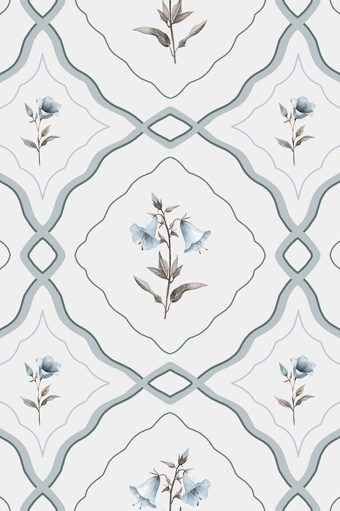 Belle Blue Elegant Bluebell Trellis Wallpaper - Removable Wallpaper (Peel & Stick)
