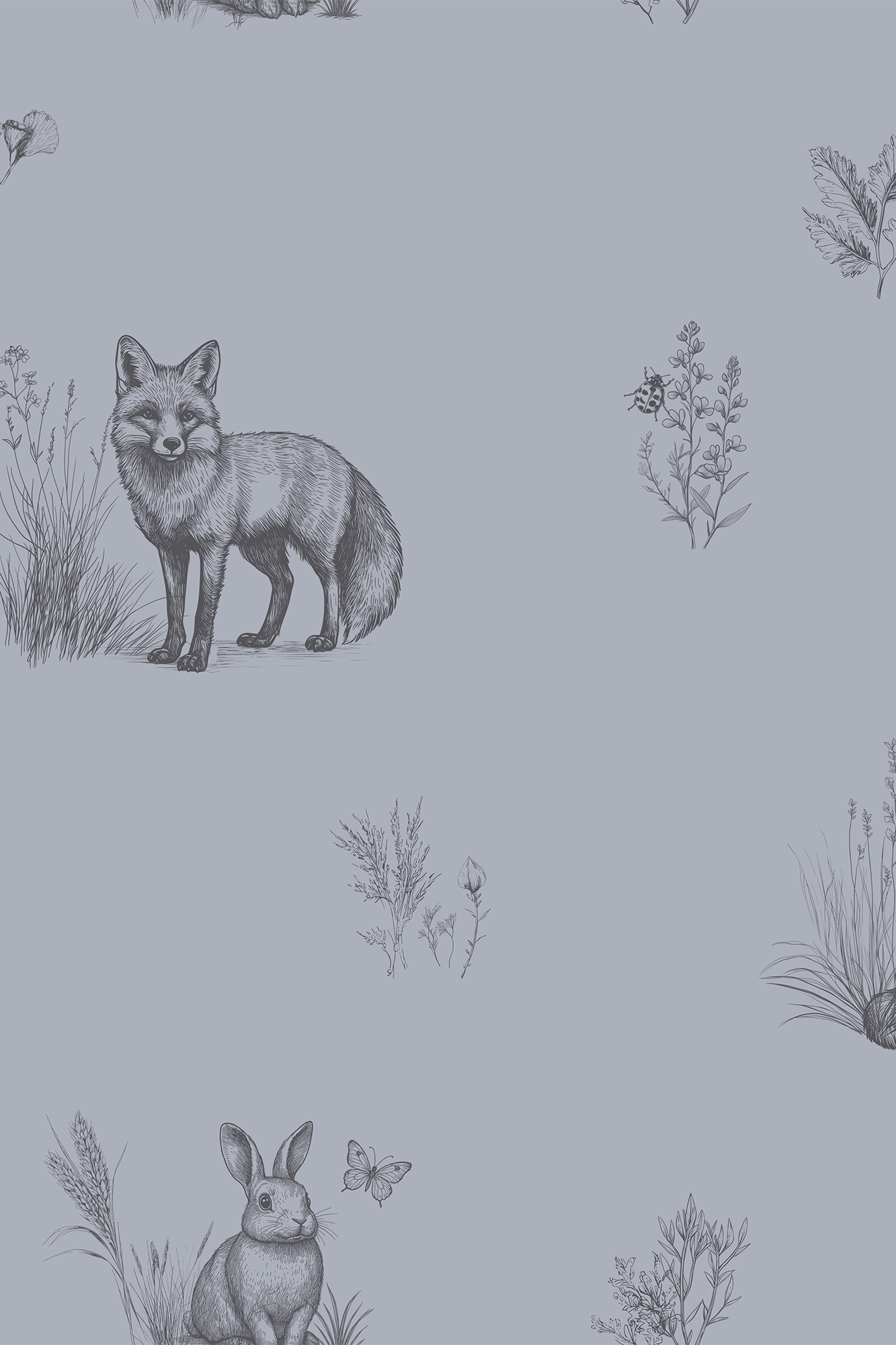 Bertha Grey Vintage Woodland Animal Wallpaper - Removable Wallpaper (Peel & Stick)