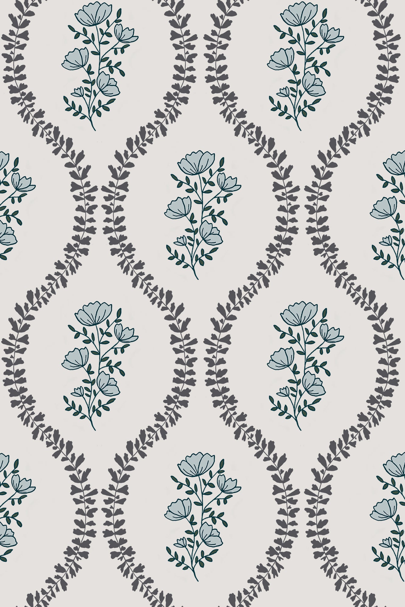 Bessie Blue & Grey English Posy Trellis Wallpaper - Removable Wallpaper (Peel & Stick)