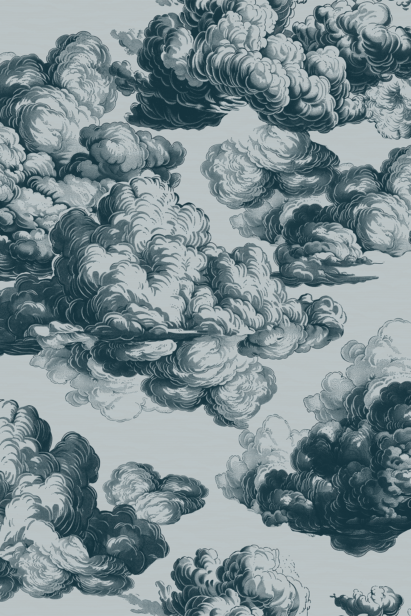 Blanche Navy Blue Classic Cloud Etching Inspired Wallpaper - Removable Wallpaper (Peel & Stick)