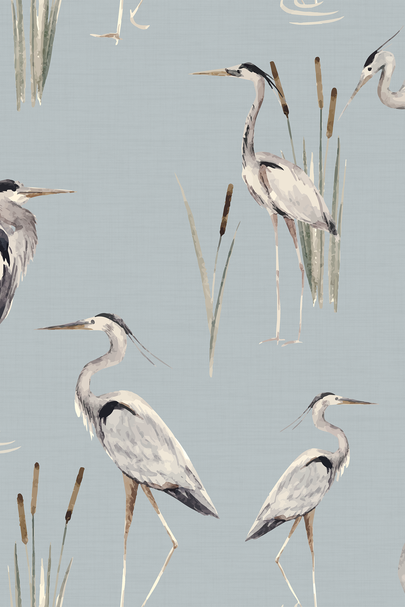 Brook Blue Vintage Riverside Heron Wallpaper - Removable Wallpaper (Peel & Stick)