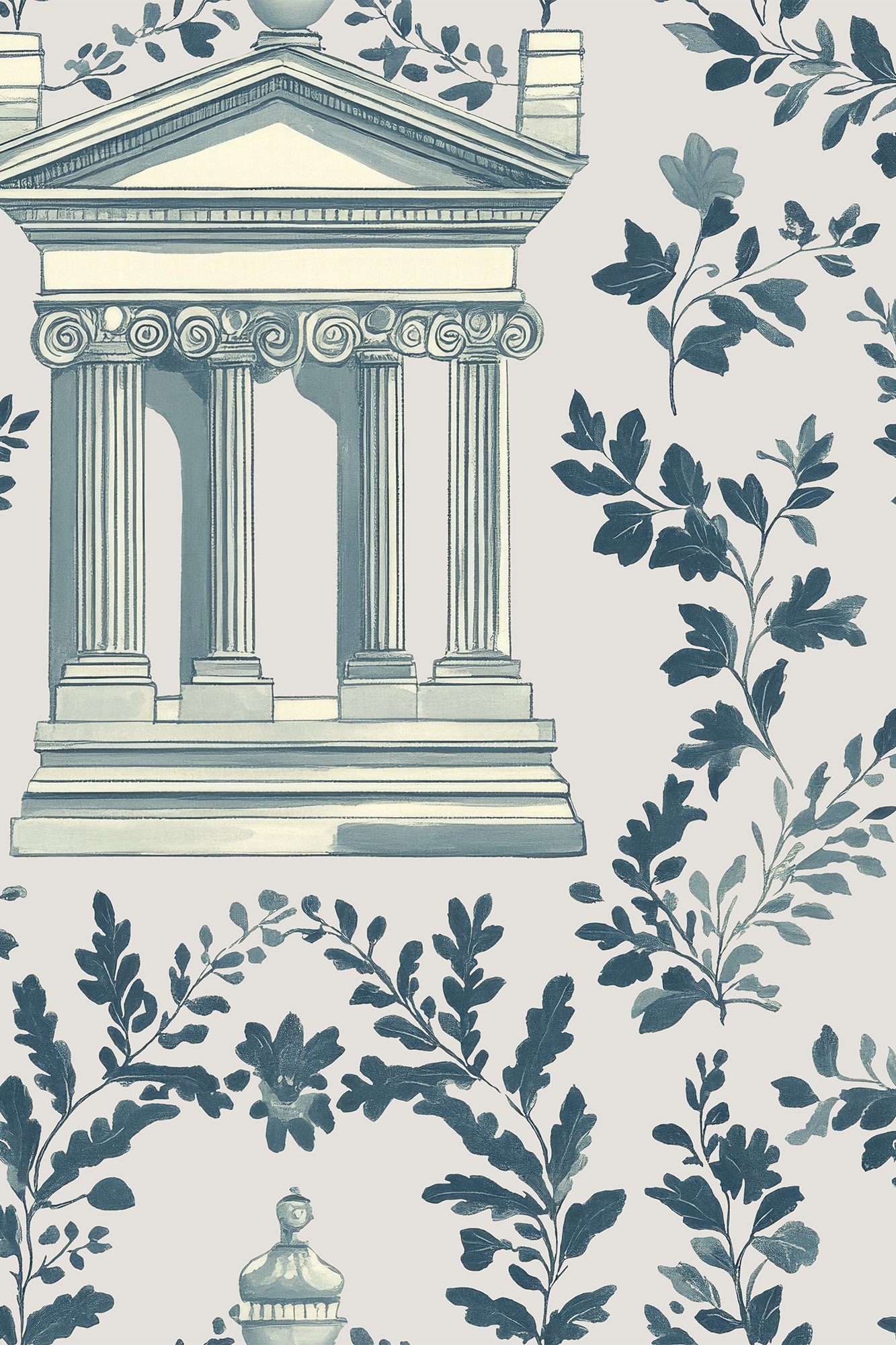 Celia Blue Classic Pavilion Garden Wallpaper - Removable Wallpaper (Peel & Stick)