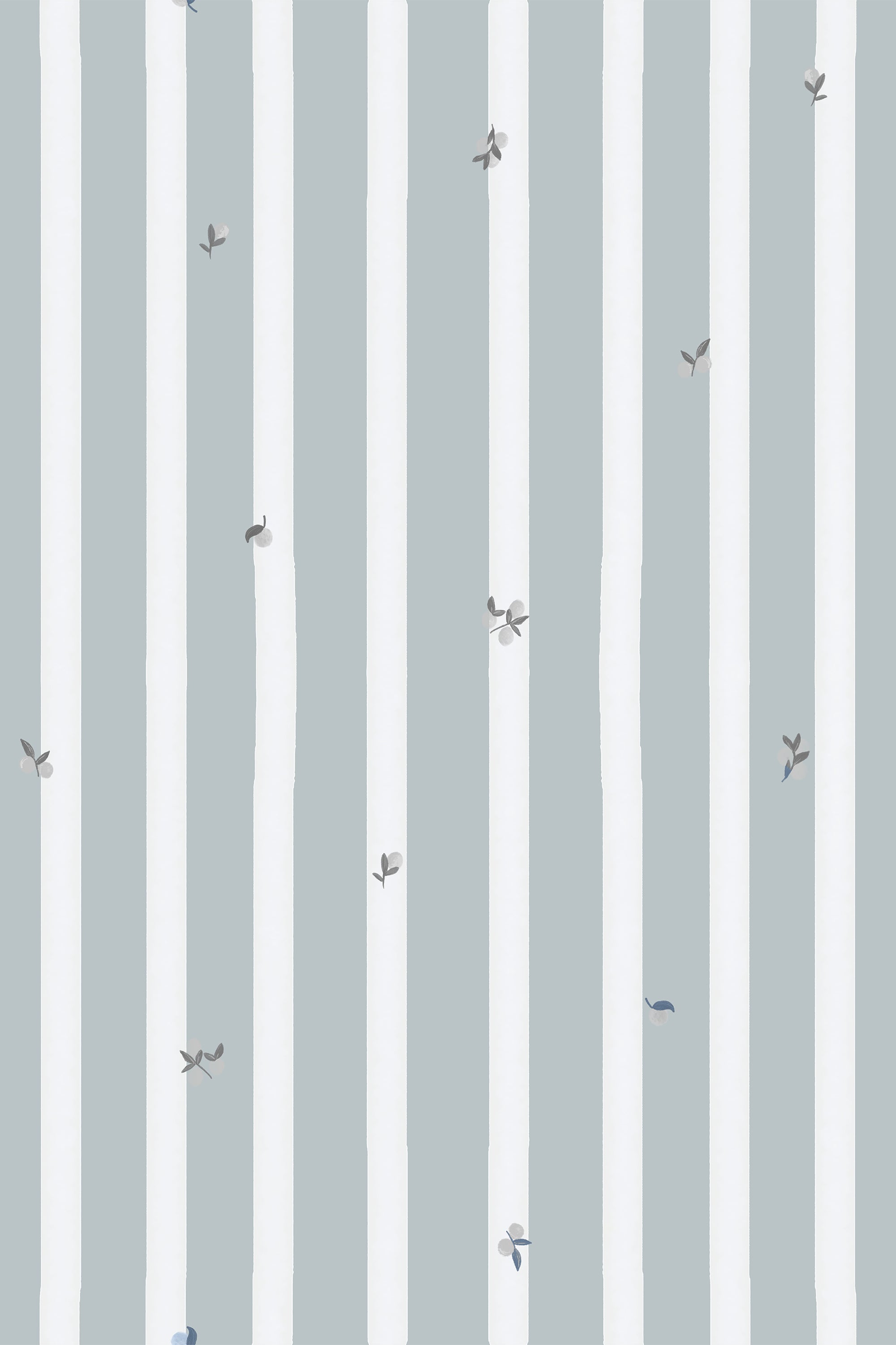 Charlotte Blue & White Ditsy Berry Striped Wallpaper - Removable Wallpaper (Peel & Stick)