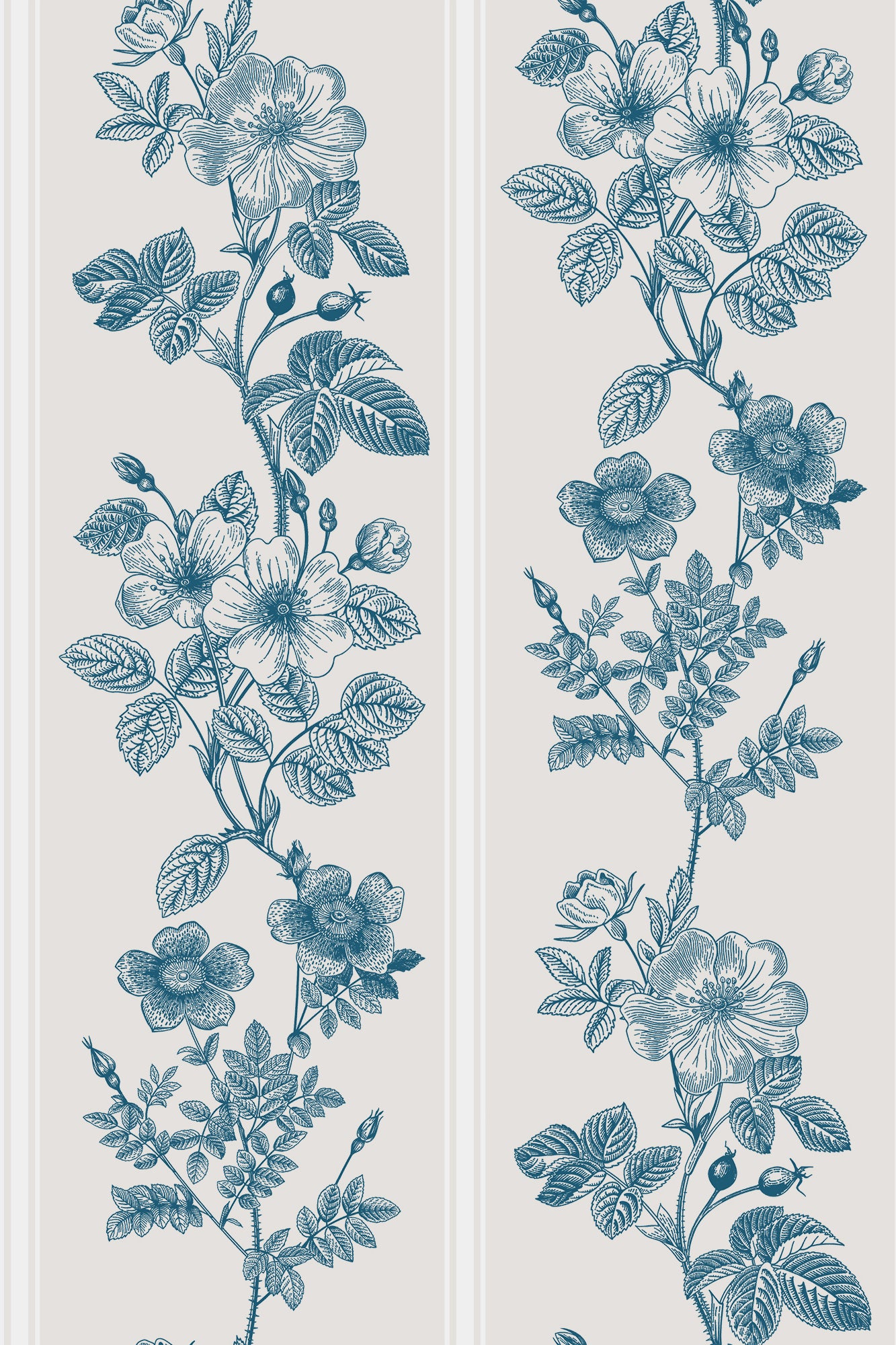 Delilah Blue on White Vintage Rose Striped Wallpaper - Removable Wallpaper (Peel & Stick)