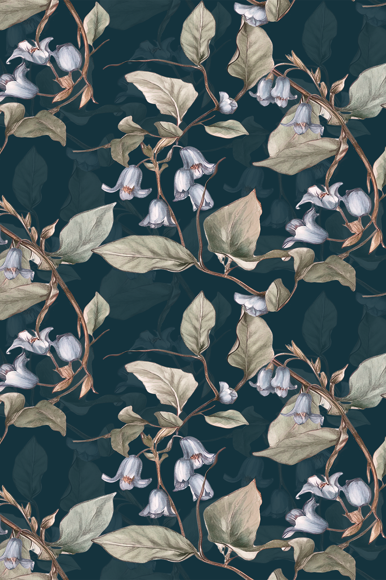 Eleanor Blue and Green Bluebell Floral Meadow Wallpaper - Removable Wallpaper (Peel & Stick)