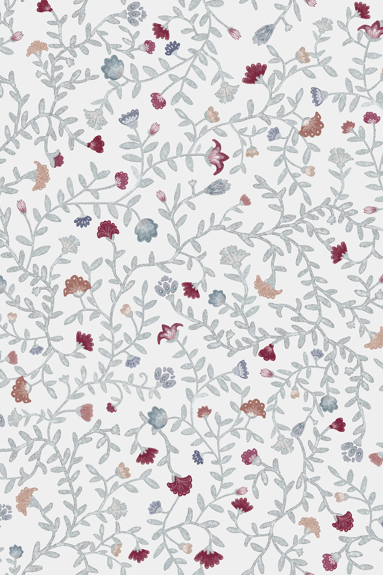 Elizabeth Blue and Red Vintage Watercolour Floral Wallpaper - Removable Wallpaper (Peel & Stick)
