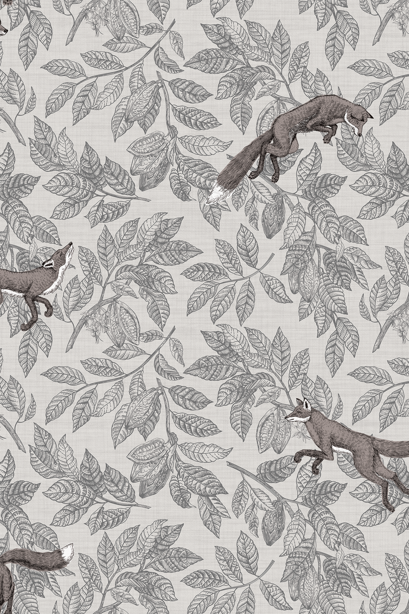 Felix Blue and Grey Woodland Foxes and Leaves Wallpaper - Removable Wallpaper (Peel & Stick)