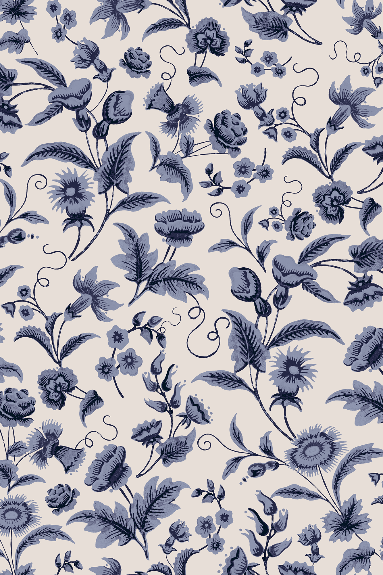 Jasmine Blue Floral Chinoiserie Inspired Wallpaper - Removable Wallpaper (Peel & Stick)