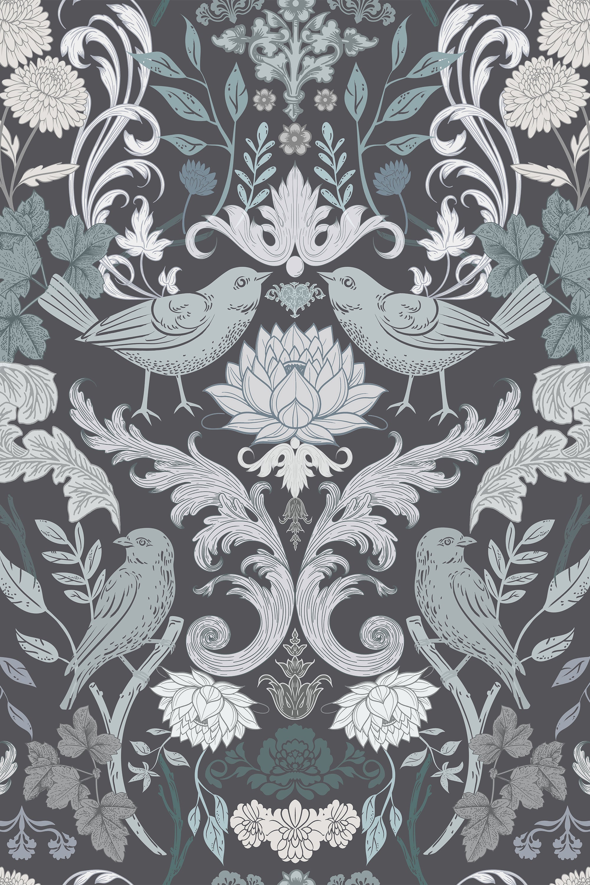 Lark Dark Teal Vintage Songbird Wallpaper - Removable Wallpaper (Peel & Stick)