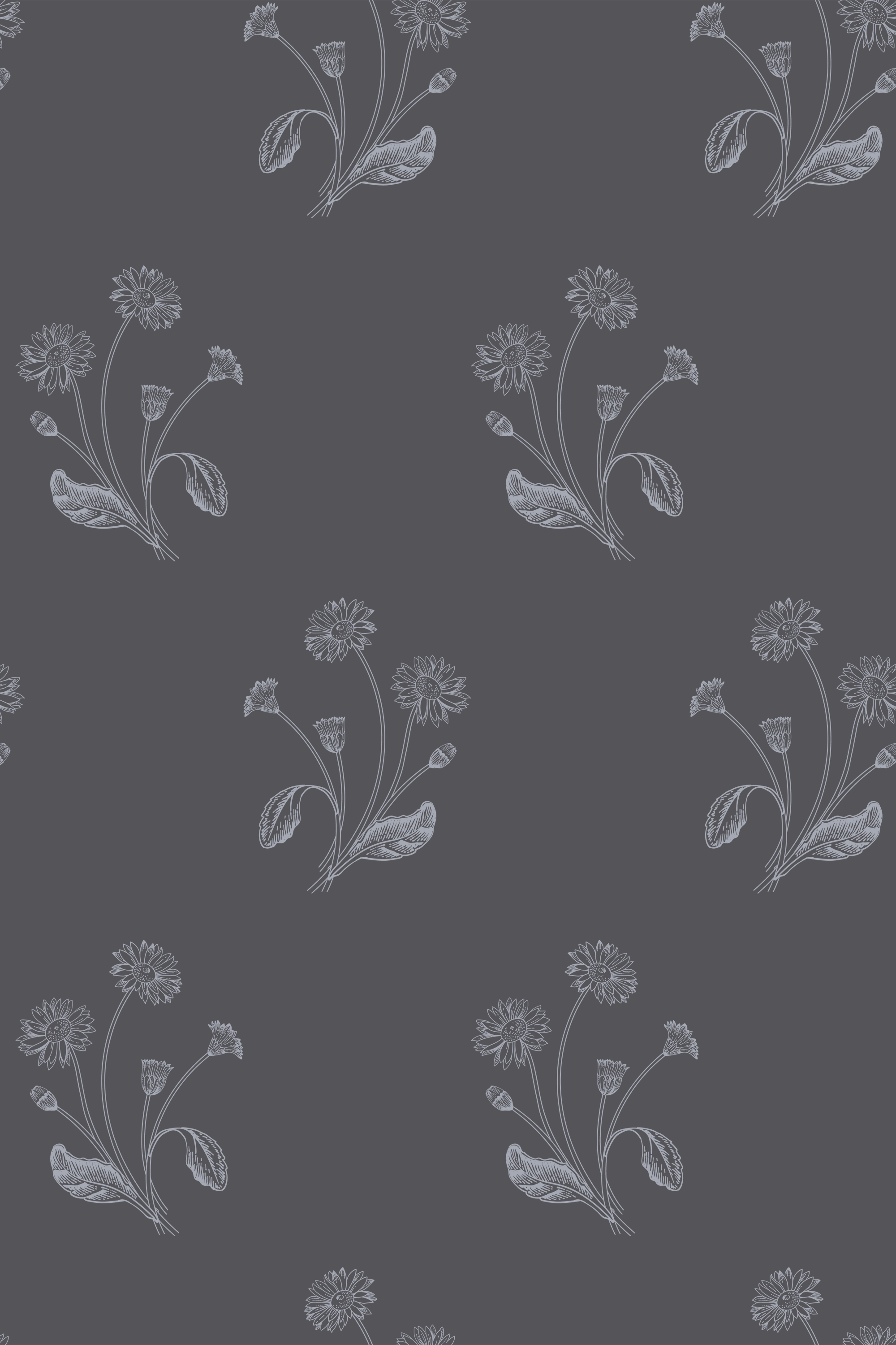Maggie Dark Grey Daisy Cluster Repeat Wallpaper - Removable Wallpaper (Peel & Stick)