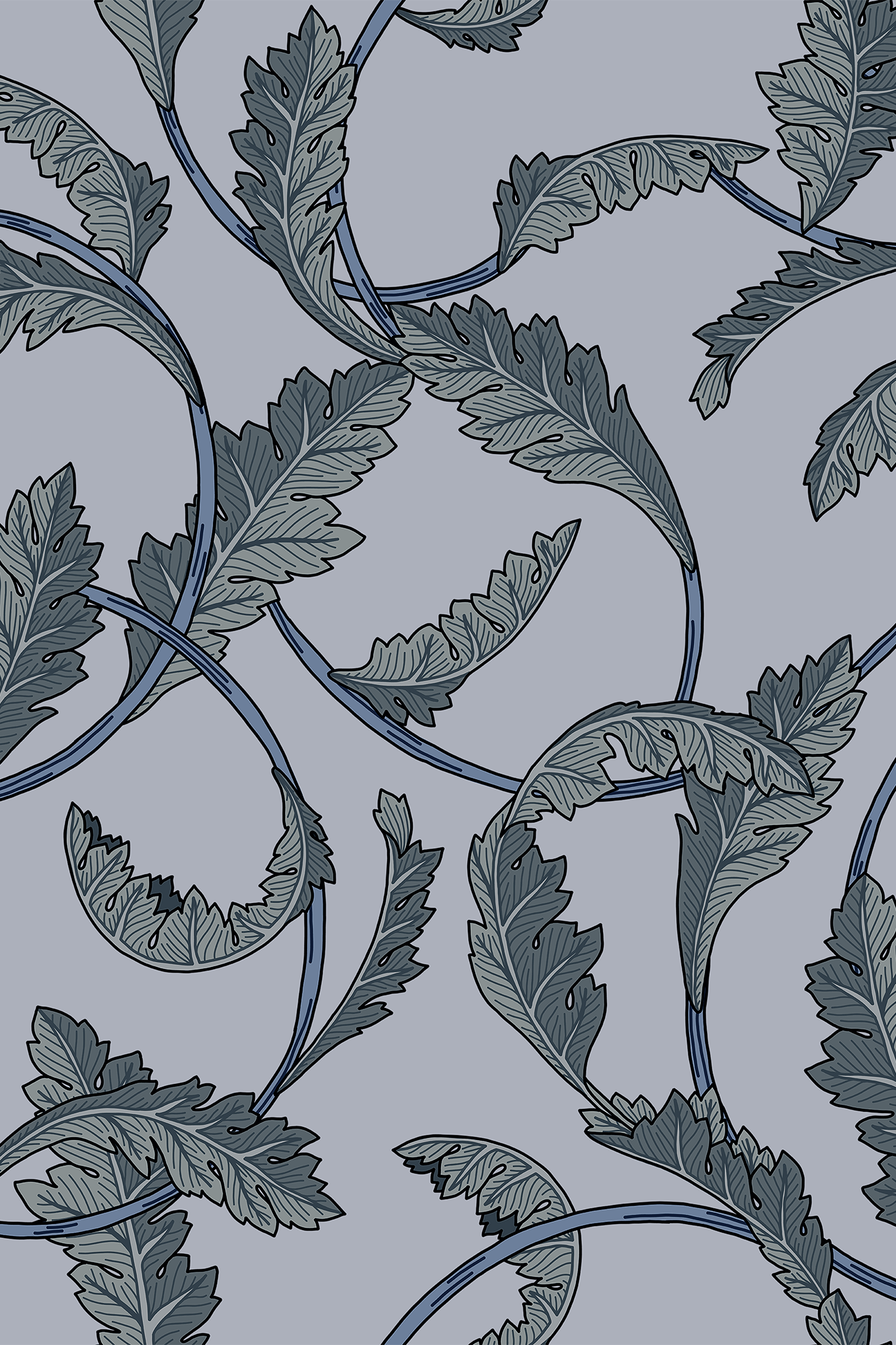 Maud Blue Art Nouveau Intertwining Leaves Wallpaper - Removable Wallpaper (Peel & Stick)
