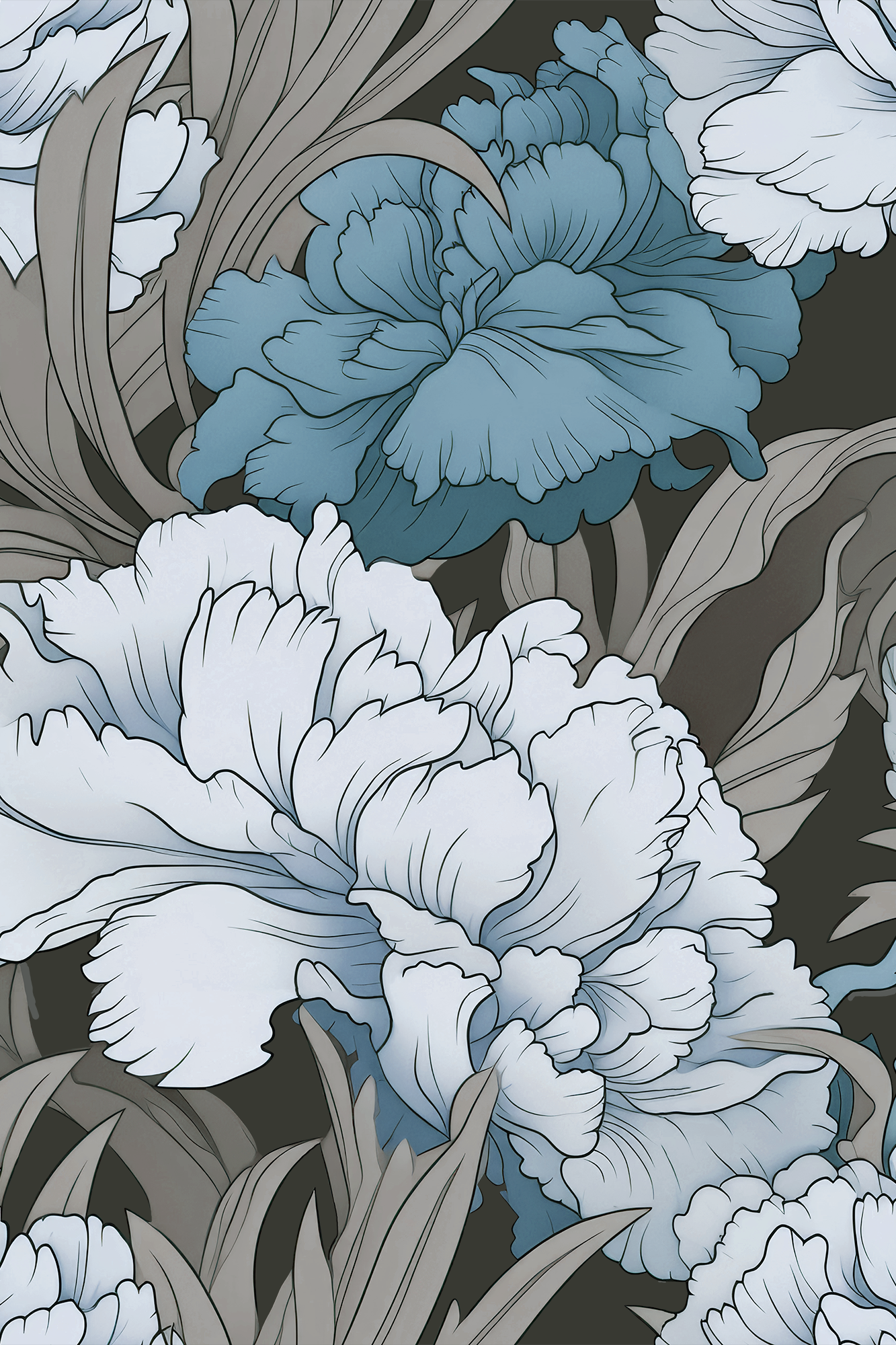Ophelia Blue Blooming Floral Carnations Wallpaper - Removable Wallpaper (Peel & Stick)