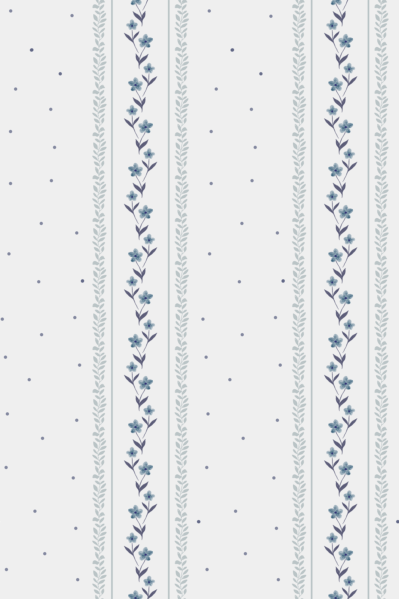 Pippa Blue Vintage Ditsy Striped Daisies Wallpaper - Removable Wallpaper (Peel & Stick)