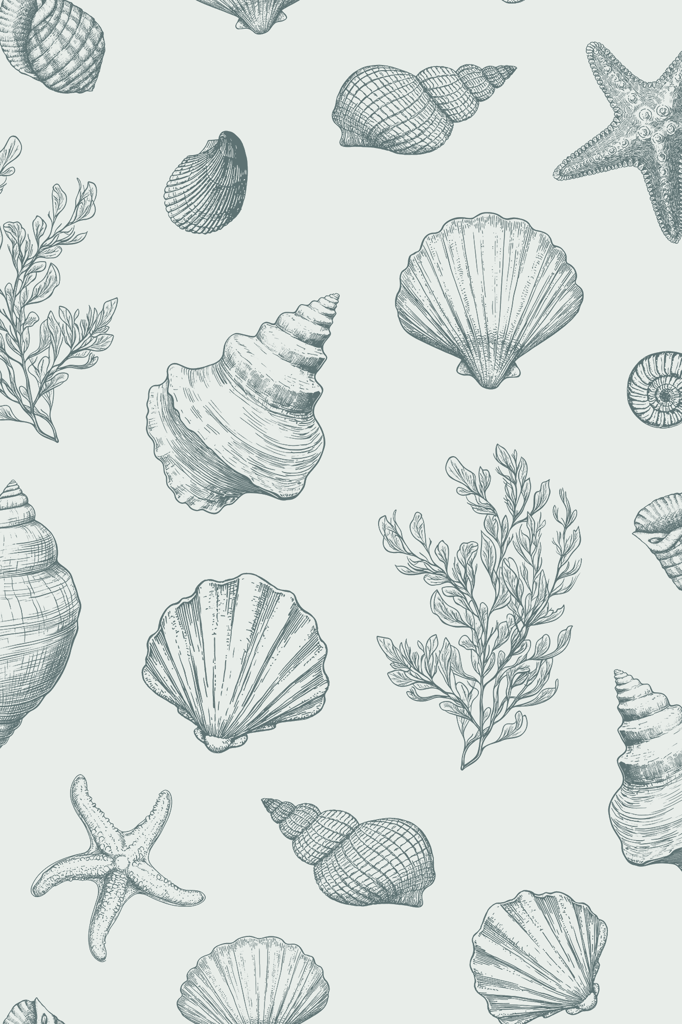 Rochelle Blue Sketched Sea Shells Vintage Wallpaper - Removable Wallpaper (Peel & Stick)