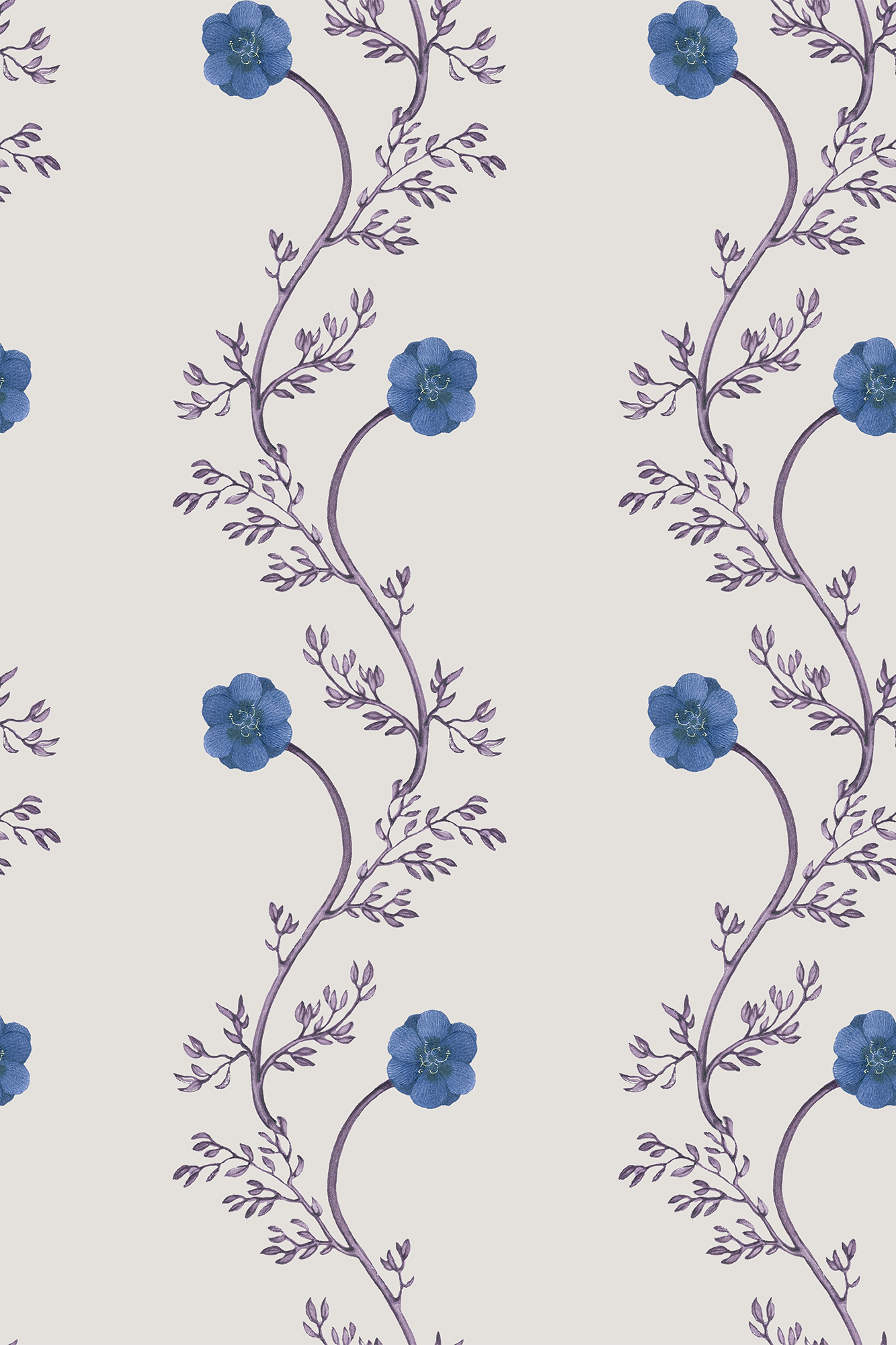 Ruby Blue Wild Flower Striped Trellis Wallpaper - Removable Wallpaper (Peel & Stick)
