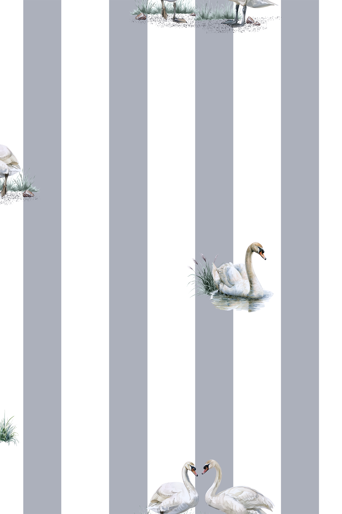 Sadie Blue & White Swan Striped Wallpaper - Removable Wallpaper (Peel & Stick)