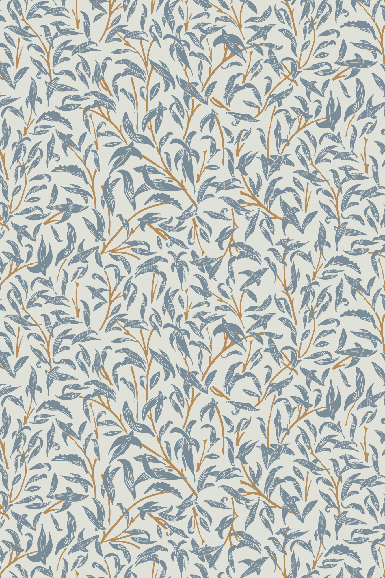 Willow Blue & Yellow Willow Foliage Leaf Classic Wallpaper - Removable Wallpaper (Peel & Stick)
